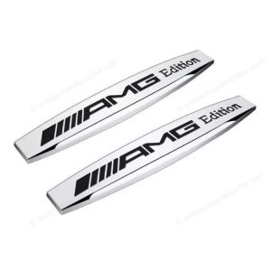 2 x emblemas logos amg edition laterales plateados para mercedes benz adhesivo metal