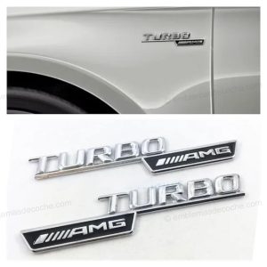 2 x emblemas logos turbo amg laterales para mercedes benz adhesivo metal