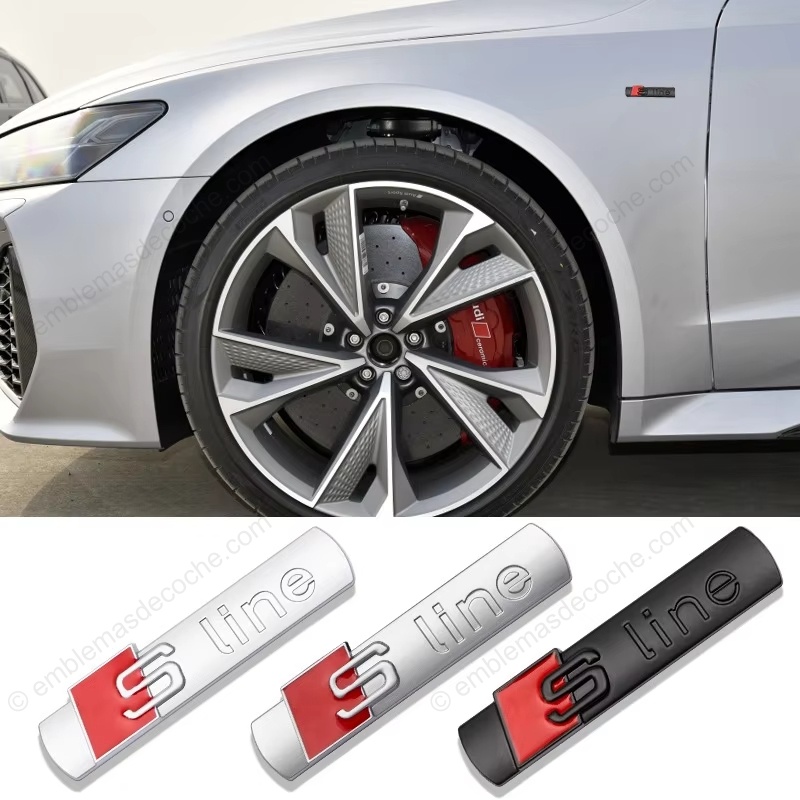 LOTE DE 2 EMBLEMAS LOGOS SLINE AUDI PARA ZONA LATERAL ADHESIVO METAL 1 lote de 2 emblemas logos sline audi para zona lateral adhesivo metal