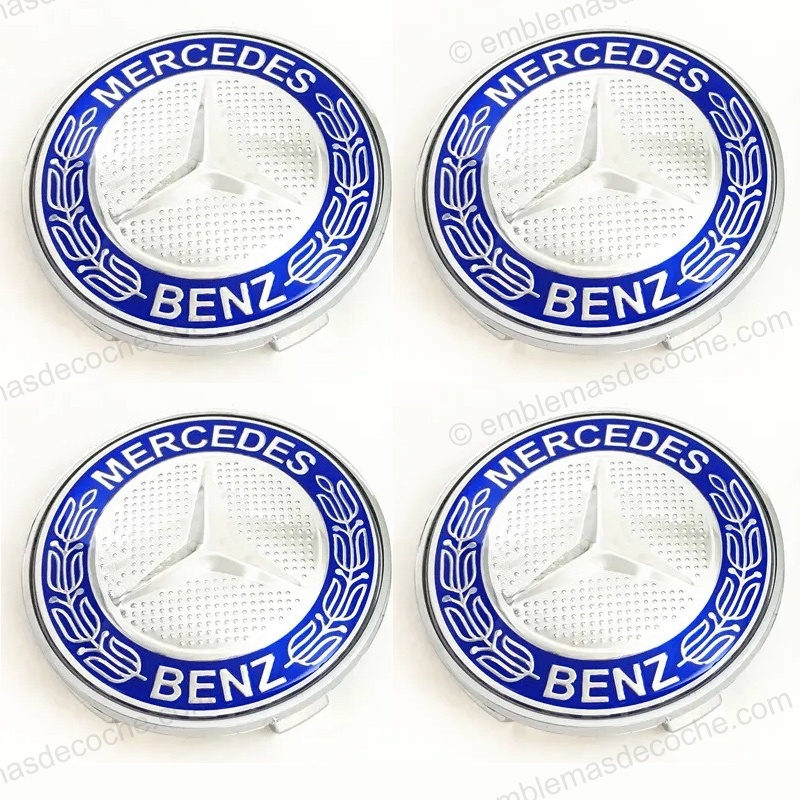 TAPABUJES CENTROS DE RUEDA LLANTA CLĂSICOS AZULES PARA MERCEDES BENZ 68MM 1 tapabujes centros de rueda llanta clasicos azules para mercedes benz 68mm