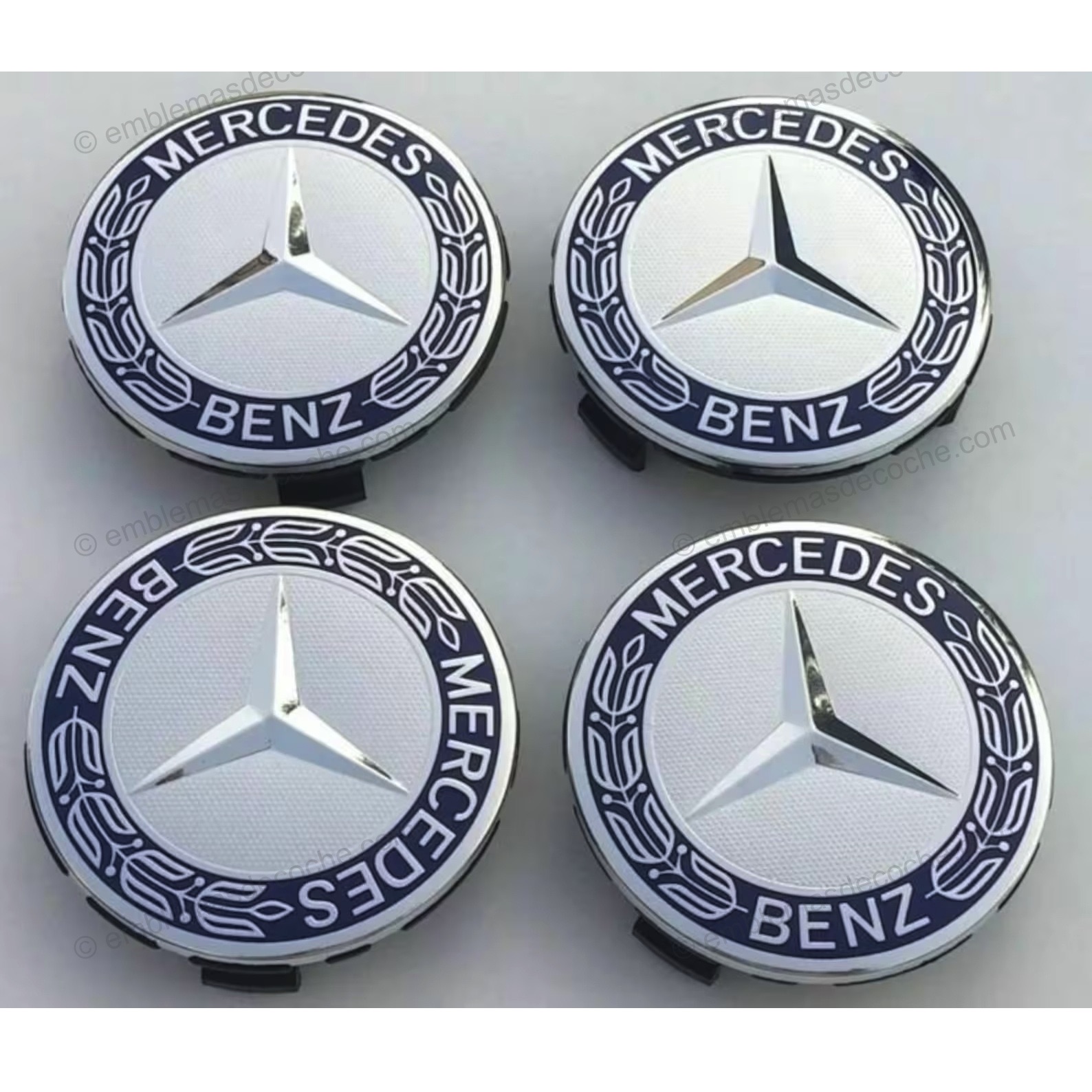 TAPABUJES CENTROS DE RUEDA LLANTA CLĂSICOS AZULES PARA MERCEDES BENZ 75MM 1 tapabujes centros de rueda llanta clasicos azules para mercedes benz 75mm