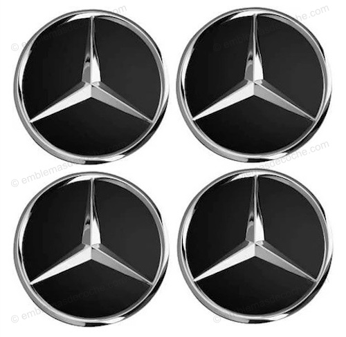 TAPABUJES CENTROS DE RUEDA LLANTA NEGROS Y CROMADOS PARA MERCEDES BENZ 75MM 1 tapabujes centros de rueda llanta negros y cromados para mercedes benz 75mm